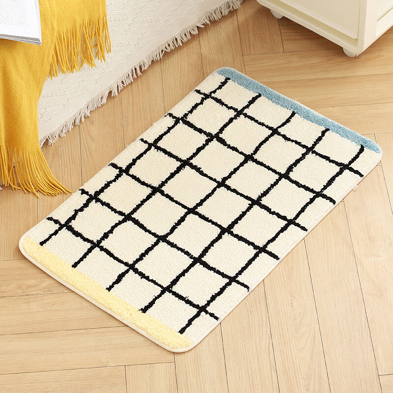 Microfiber Plaid Tufted Bedside Mats（Rugs）