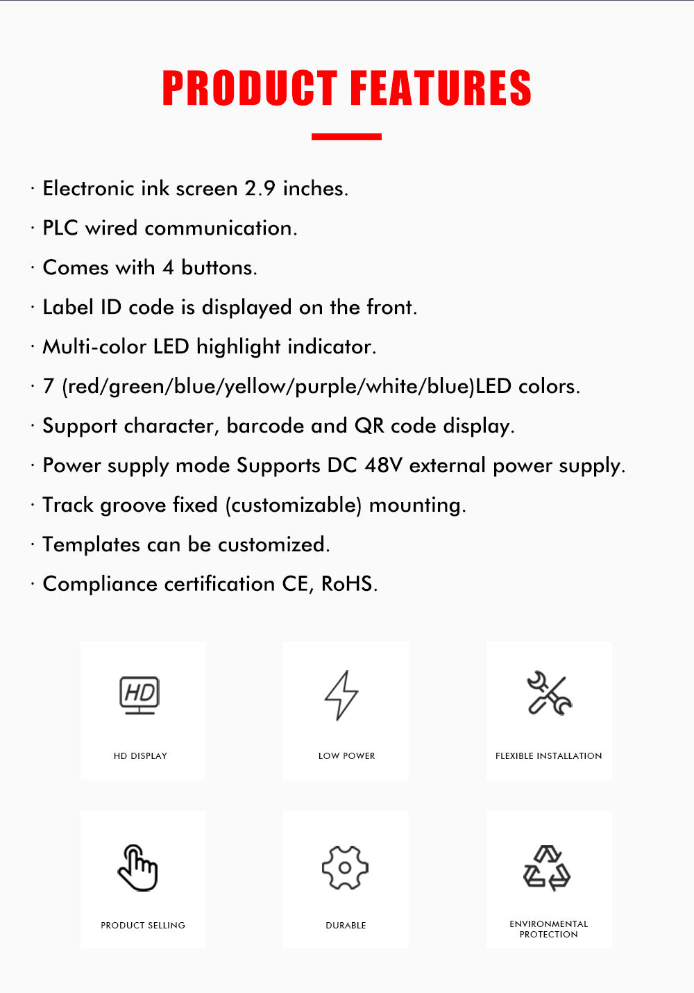 2.9inch W3 wired warehouse picking labels E-ink Electronic shelf display Label for Pick To Light System factory