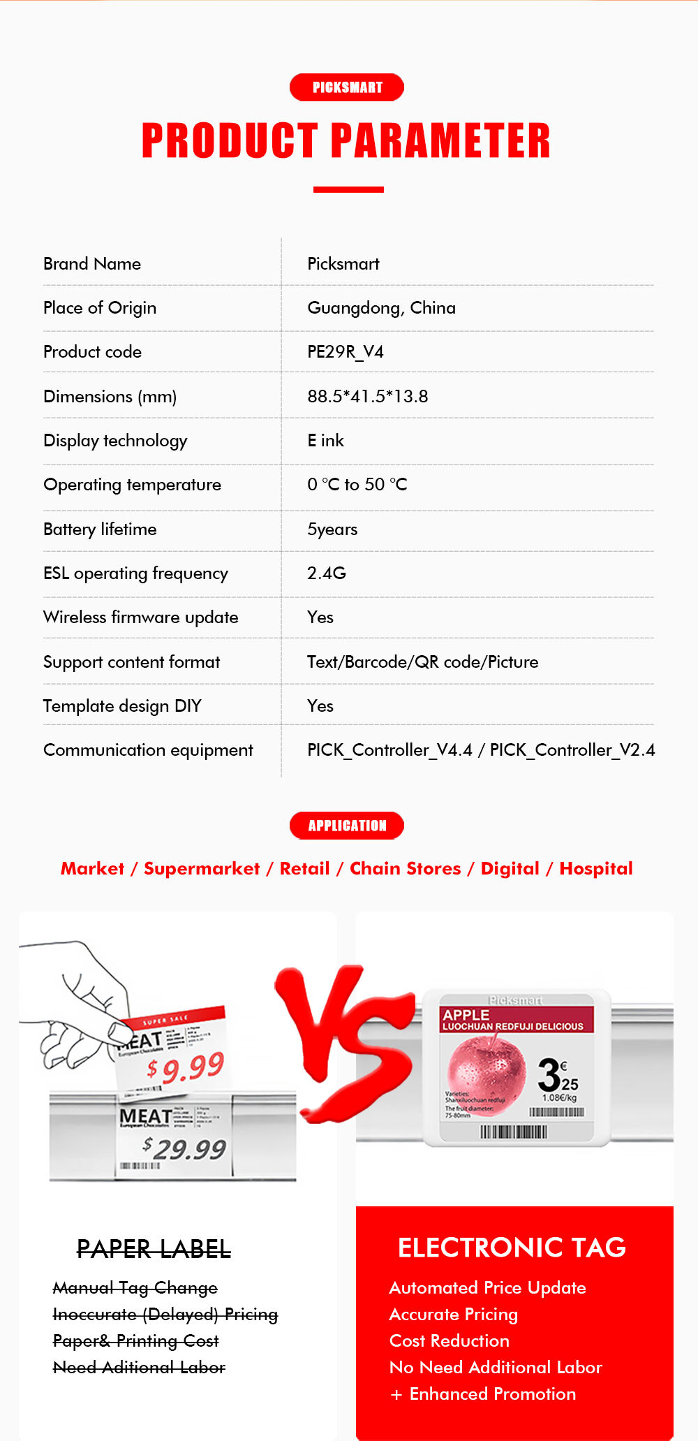 Best Sellers 2.9 Inch E ink ESL System Electronic Shelf Label Electronic Pricetag Supermarket Digital Display Labels manufacture