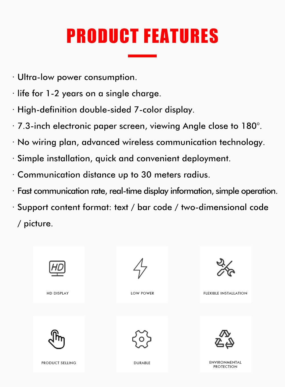 High Quality Double-Side 7.3 inch 7-Colors ESL E-ink Digital Epaper Conference Display System For Office factory