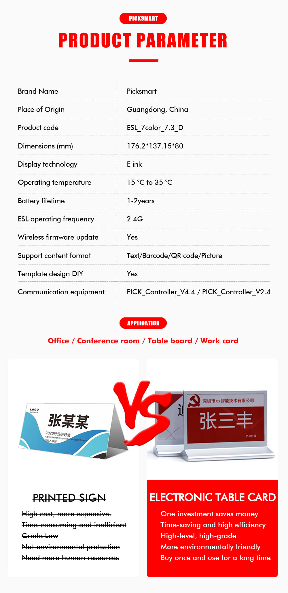 High Quality Double-Side 7.3 inch 7-Colors ESL E-ink Digital Epaper Conference Display System For Office factory