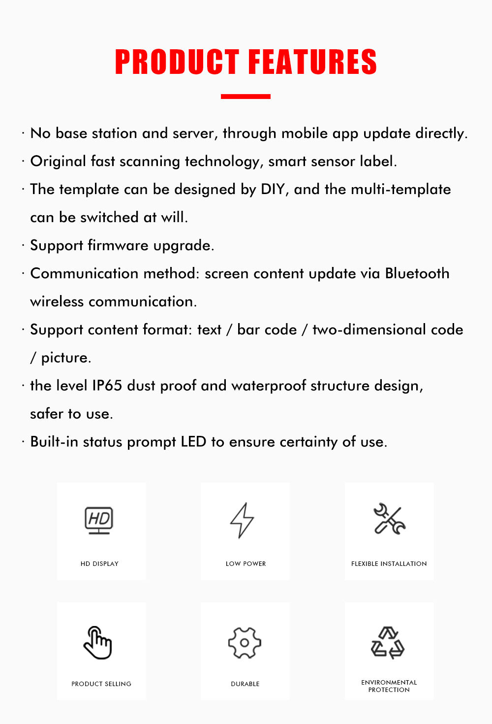 BLE5.0 ESL 2.9 BW Epaper Display Price Tag Electronic Shelf Label E-ink Digital Price Tags supplier