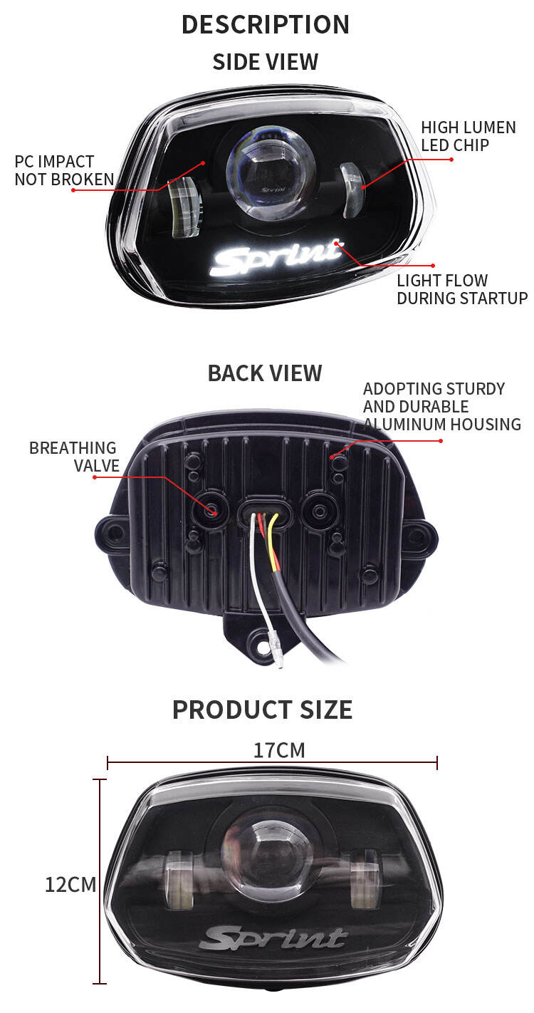 Yiaalux modified LED motorcycle Head lamp headlight with letters shape For vespa sprint 50 150 light factory