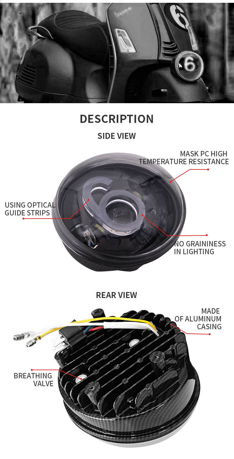 Creative Figure 6 Motorcycle Tricolor Changing Beam Frontlamp Headlight For Vespa GTV 6 Sei Giorni factory