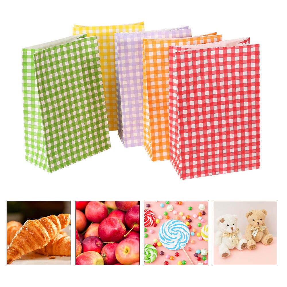 Cute Fashionable Folding Custom Colorful Checkered Flower Gift Paper Bag