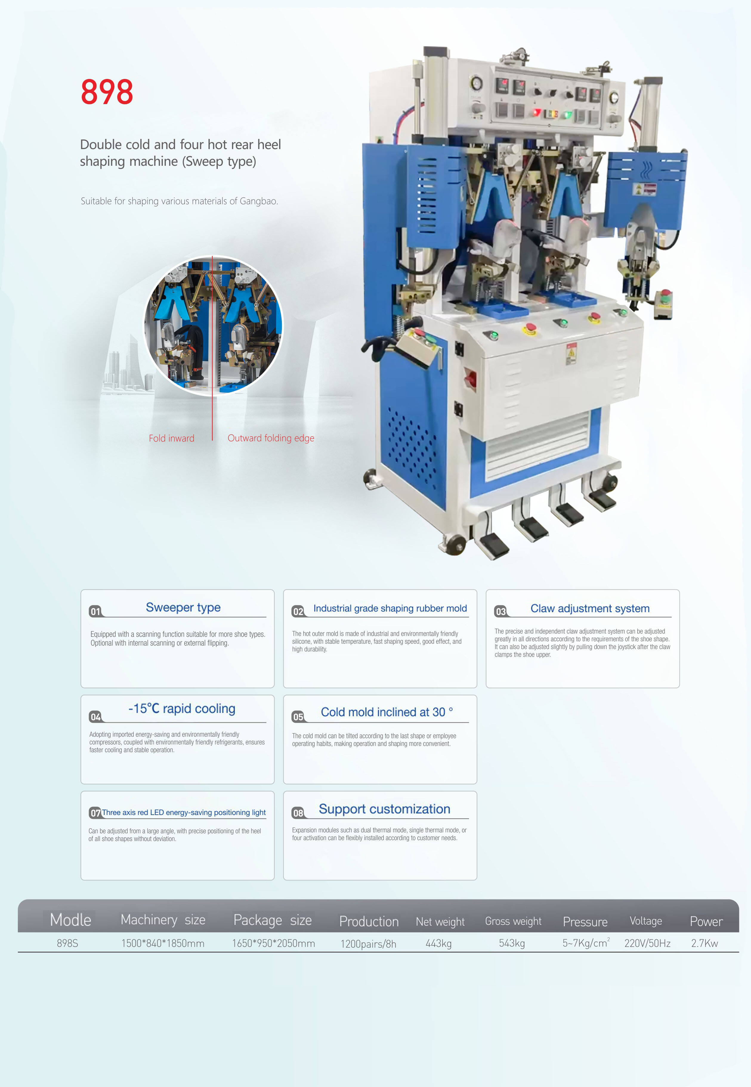 FC-898 Double cold and four hot rear heelshaping machine manufacture