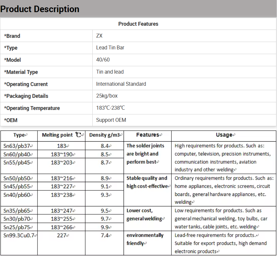 Leaded Solder Bars Electrician Welding Electrical Auxiliary Materials Soldering Bars details