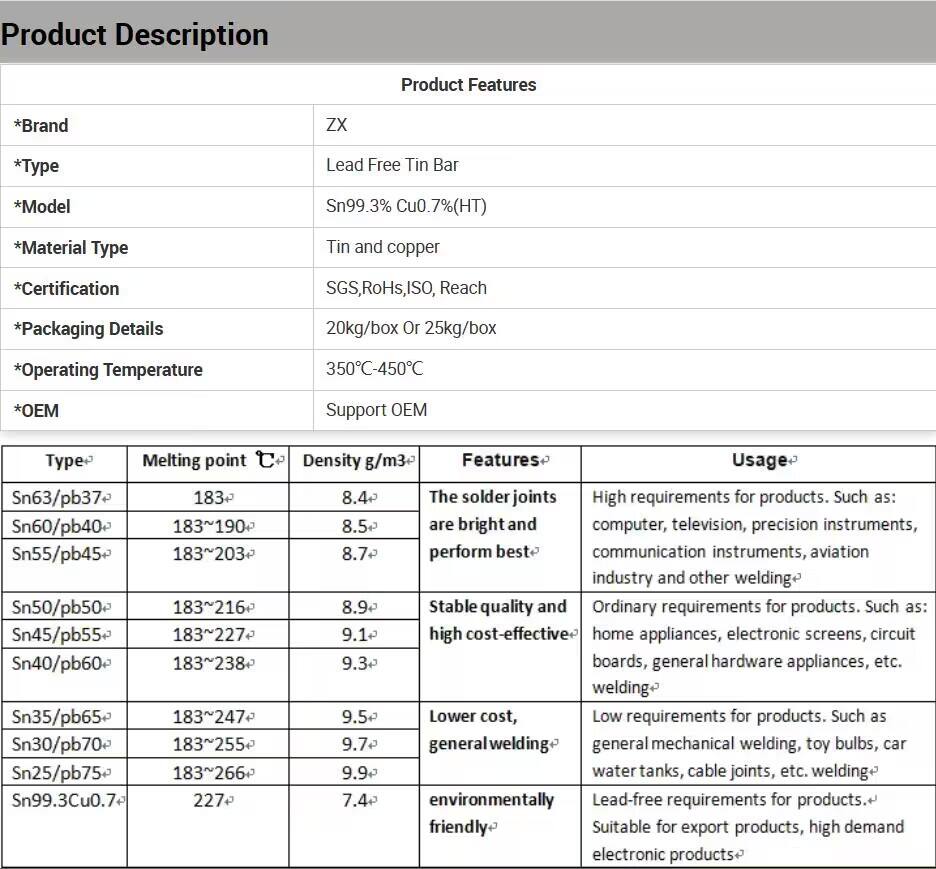 Tin Solder Bar Sn99.3-0.7Cu Lead Free Solder Bar Tin Welding Rod Anti-oxidation Wave Soldering Tin details