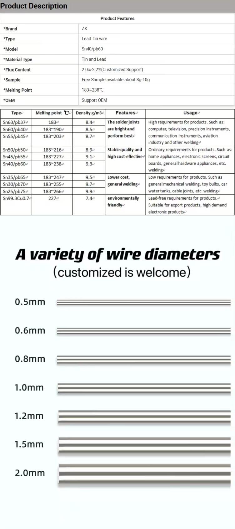 Sn40/Pb60 Low Temperature Melting Point High Purity With Rosin Core Repair Soldering Wire For Mobile Phone manufacture