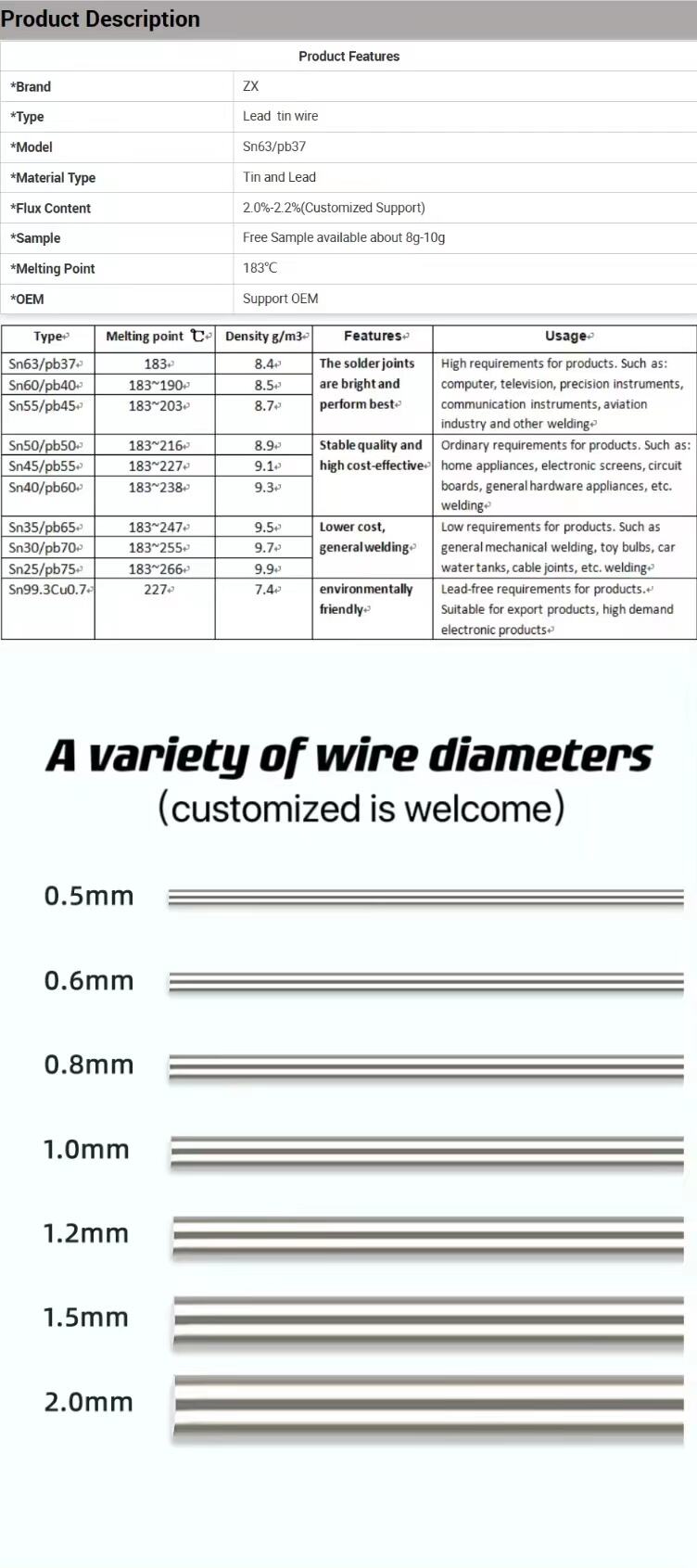 Cored Solder Wire Tin Lead Sn63Pb37 No Clean Soldering Wire for Robotic Soldering Hand Soldering details