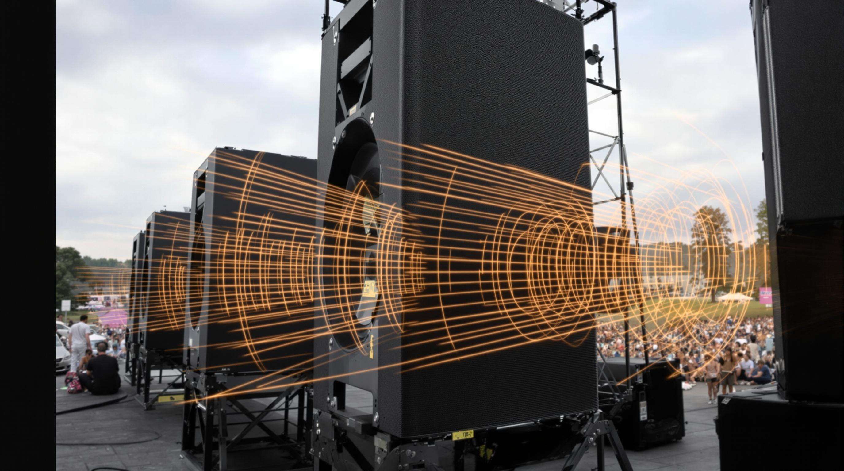 Outdoor subwoofer array demonstrating controlled sound direction in a natural environment