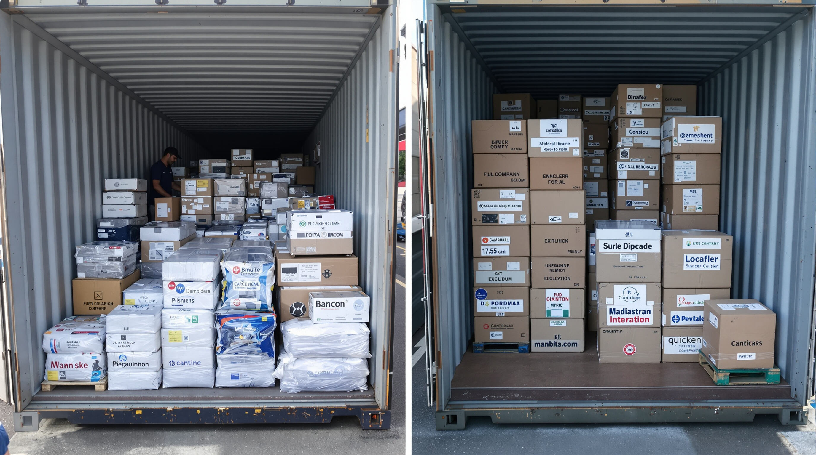 Comparison of full container load versus mixed shipments in less than container load at a shipping yard