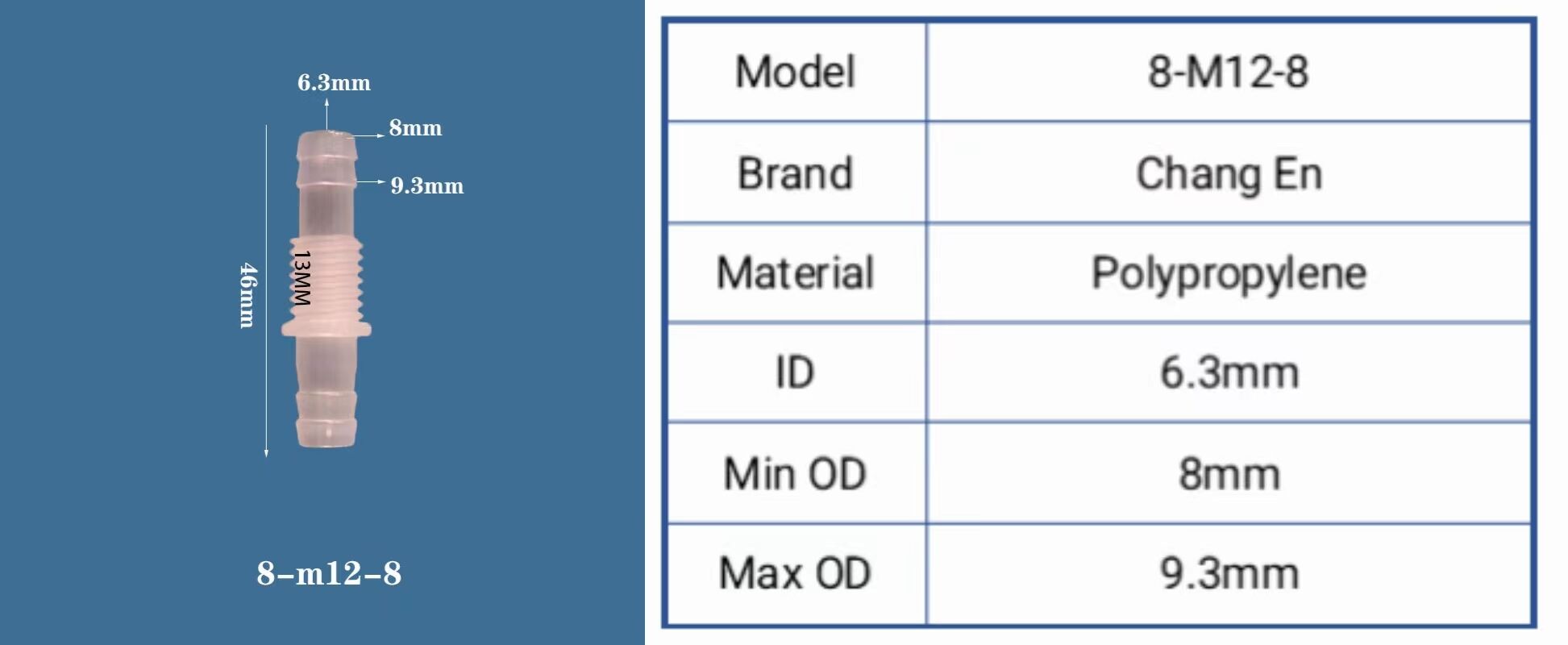 8-M12-8 Barb 7mm to 8mm Middle OD: M12 water pipe fitting supplier