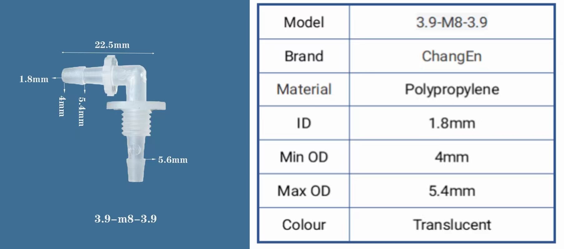 W3.9-M8-3.9 Elbow type ID 3.9mm water pipe bulkhead union connector details