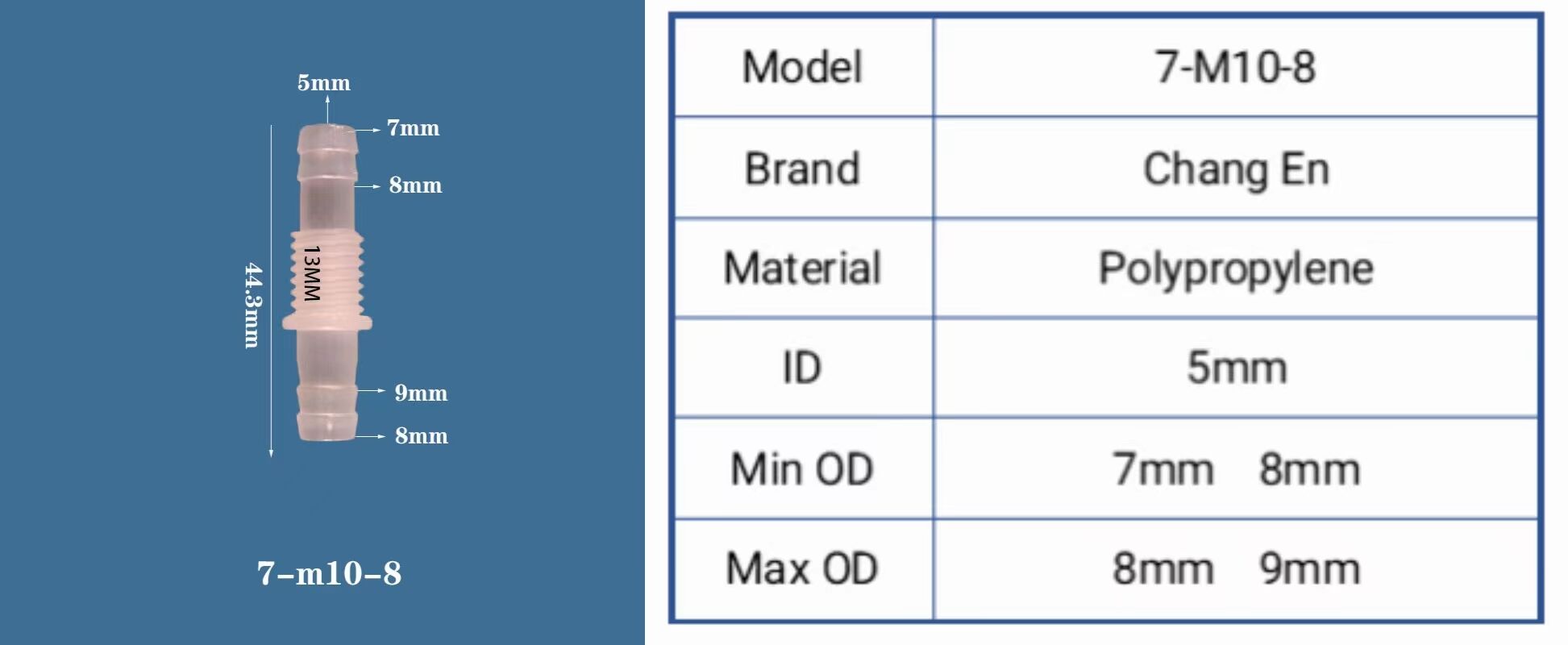 7-M10-8 Barb 7mm to 8mm Middle OD: M10 water pipe fitting details