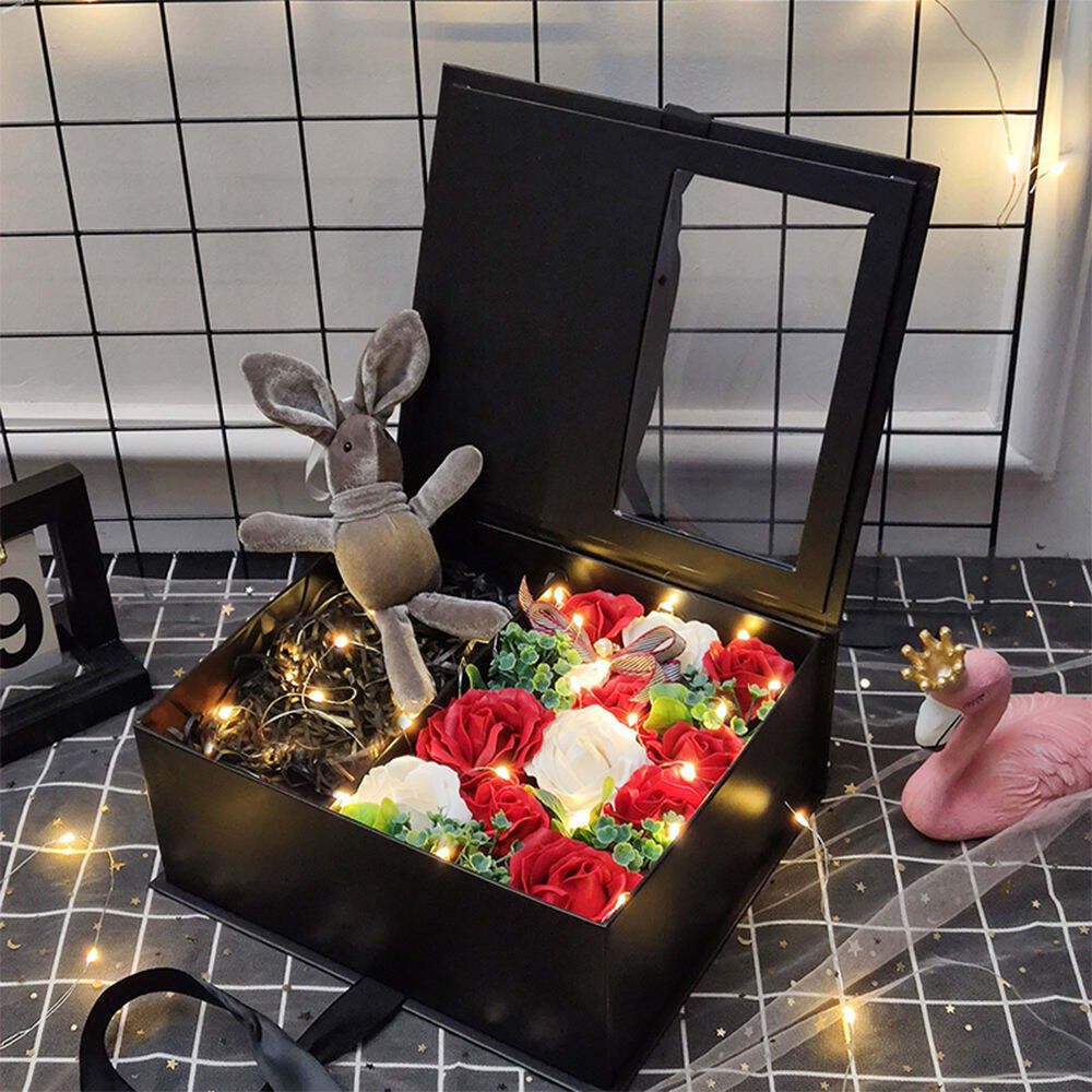 Changfa personalizado diseño moderno novedoso embalaje artesanal lujo rosa negra flor regalo caja de jabón con ventana de PVC