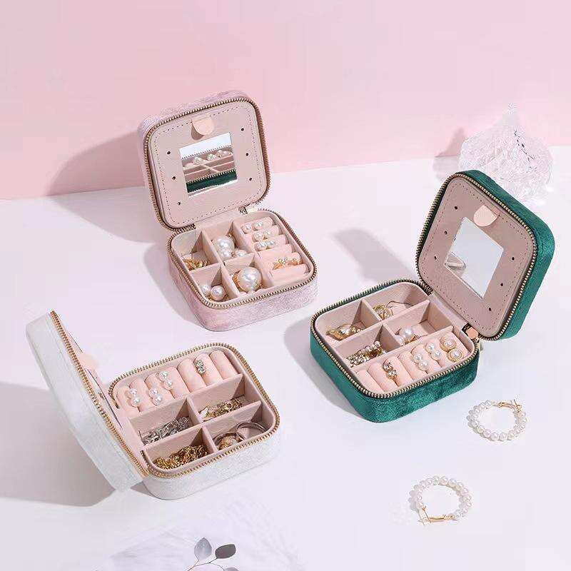 Velvet Travel Jewelry Box, Mini Travel Jewelry Case, Small Portable Travel Jewelry Organizer With Mirror For Women Girls