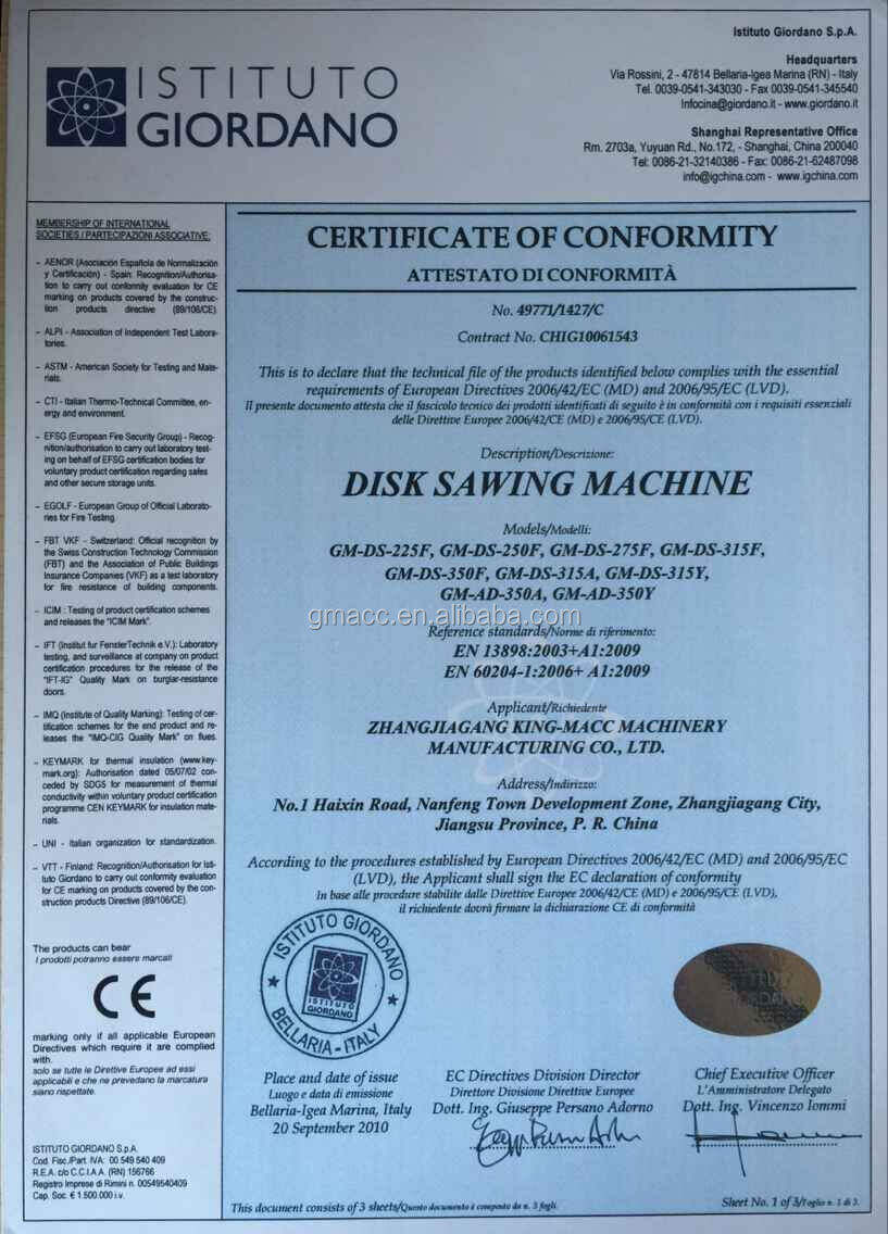 CE FOR CUTTING MACHINE