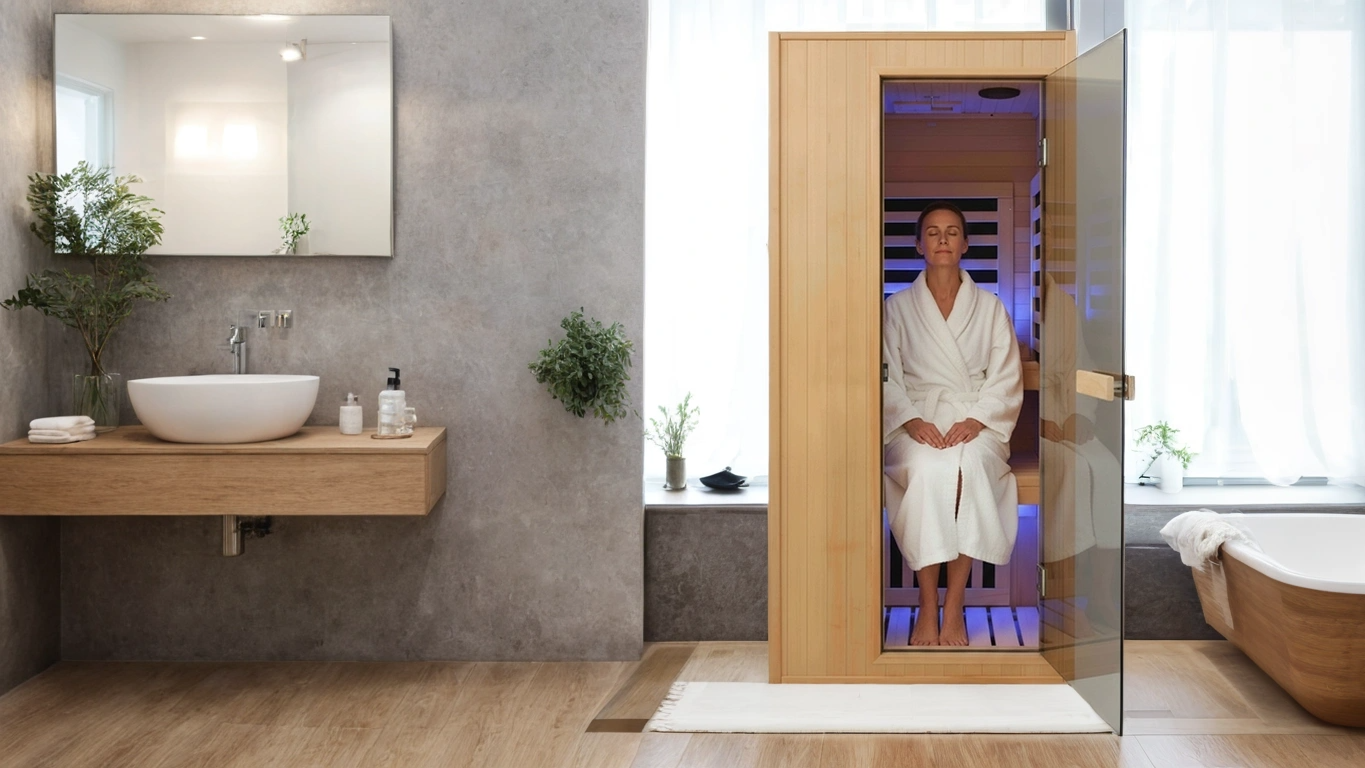 product vhealth modern solid wood electric far infrared carbon panel sauna room with transom windows for 1 person-2