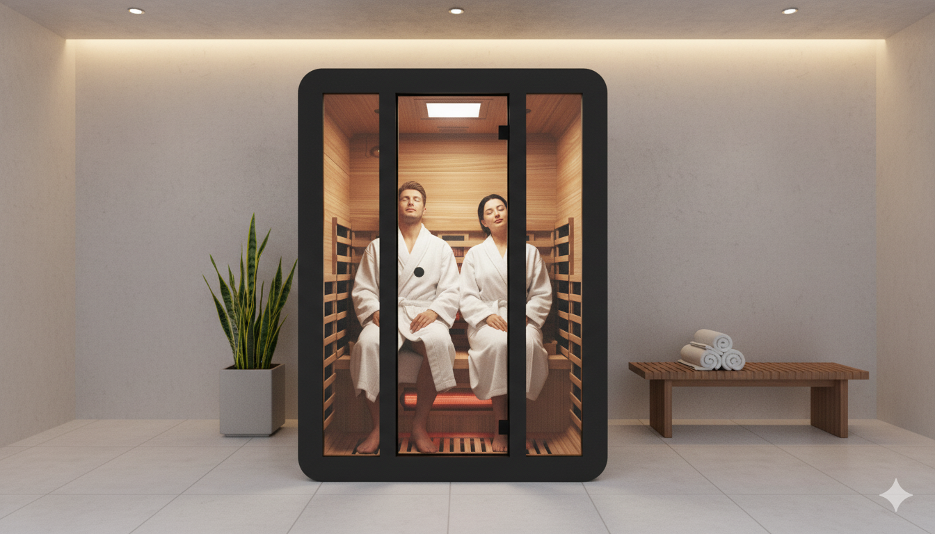 product black glass door full spectrum infrared sauna room 3 people with app smart controller childlock emergency assist button-2