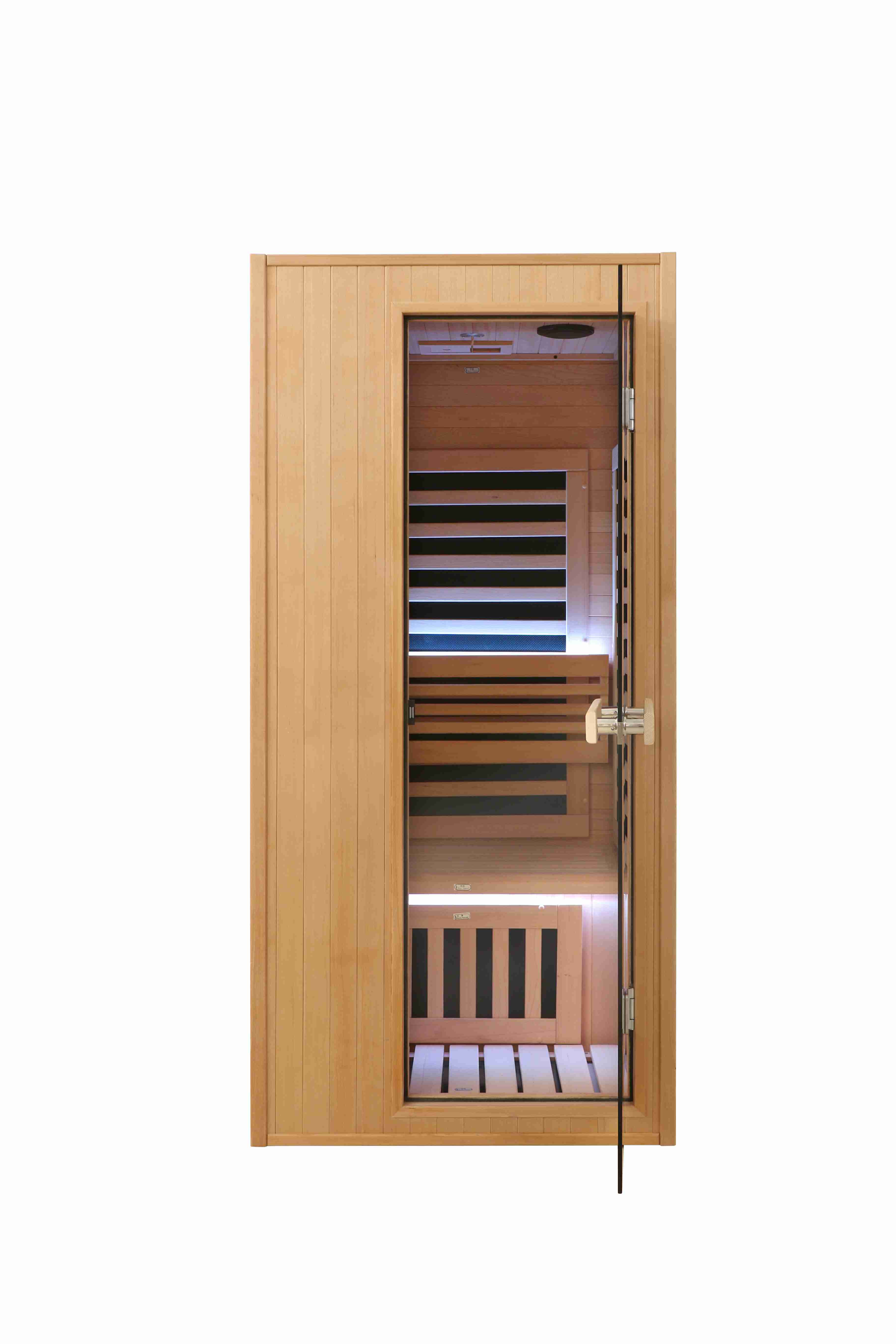 product vhealth modern solid wood electric far infrared carbon panel sauna room with transom windows for 1 person-7