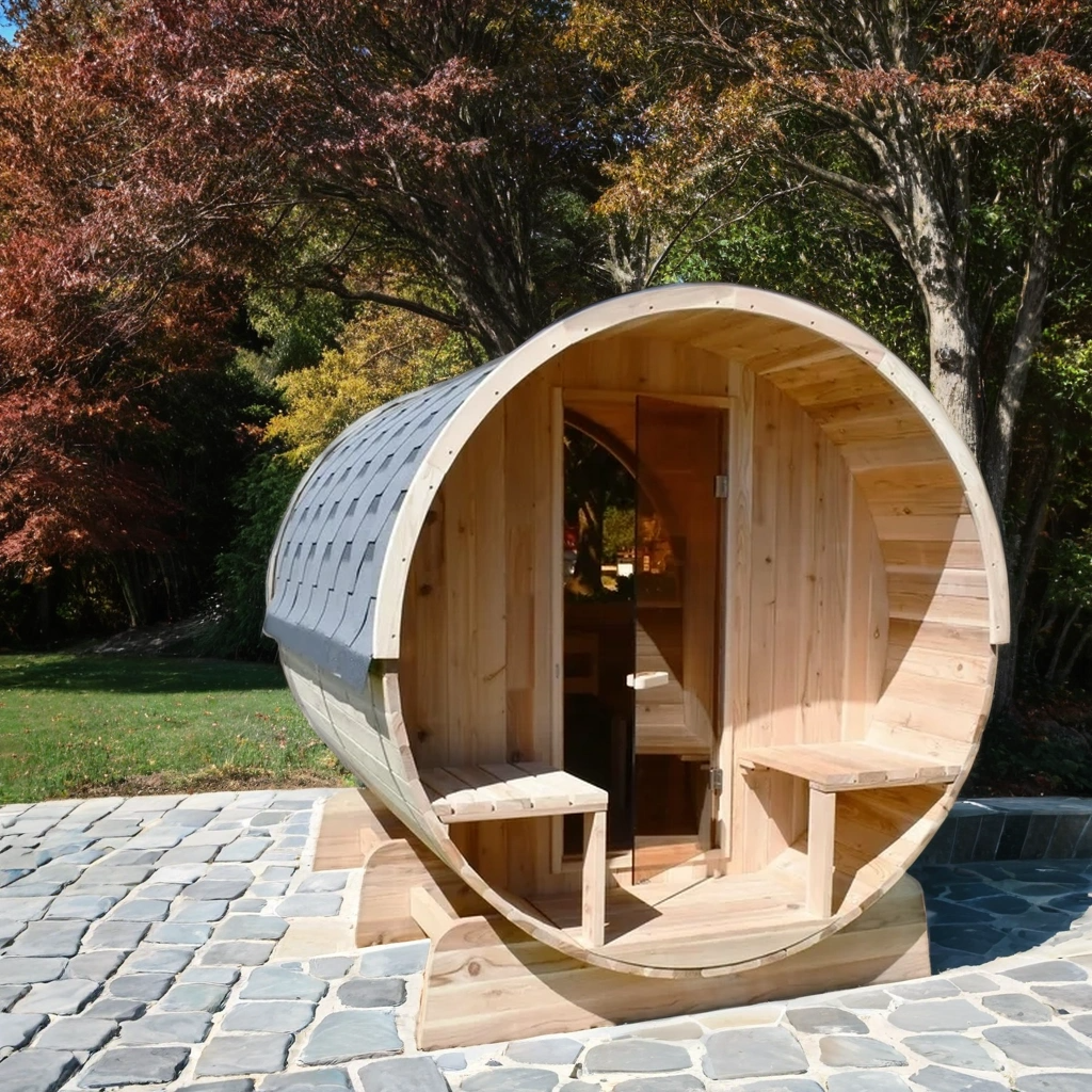 product huge garden outdoor sauna circle sauna with harvia electric heated sauna stove-3