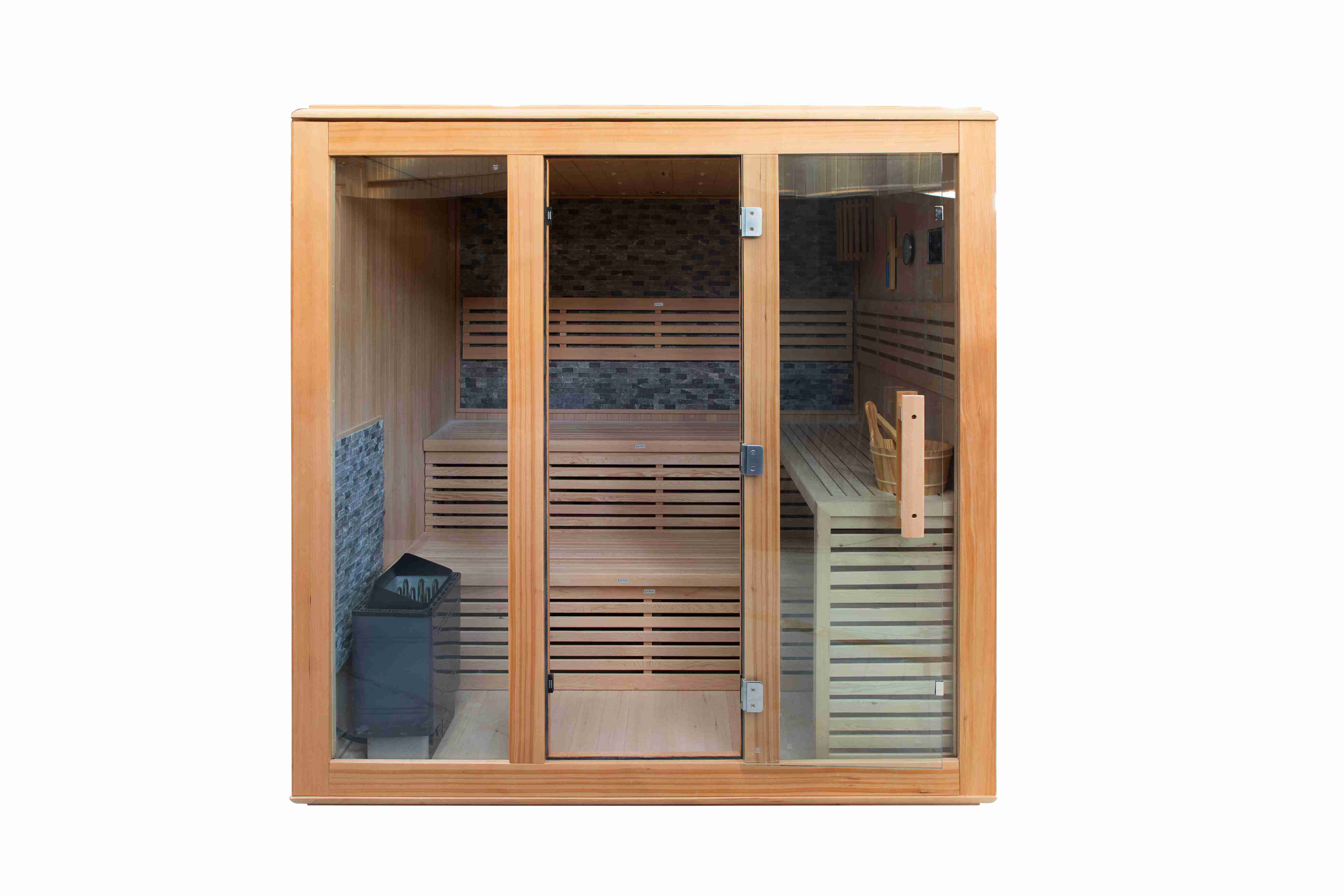 Large Space Solid Wood 2 Person Dry Steam Sauna Room With Harvia Stove manufacture