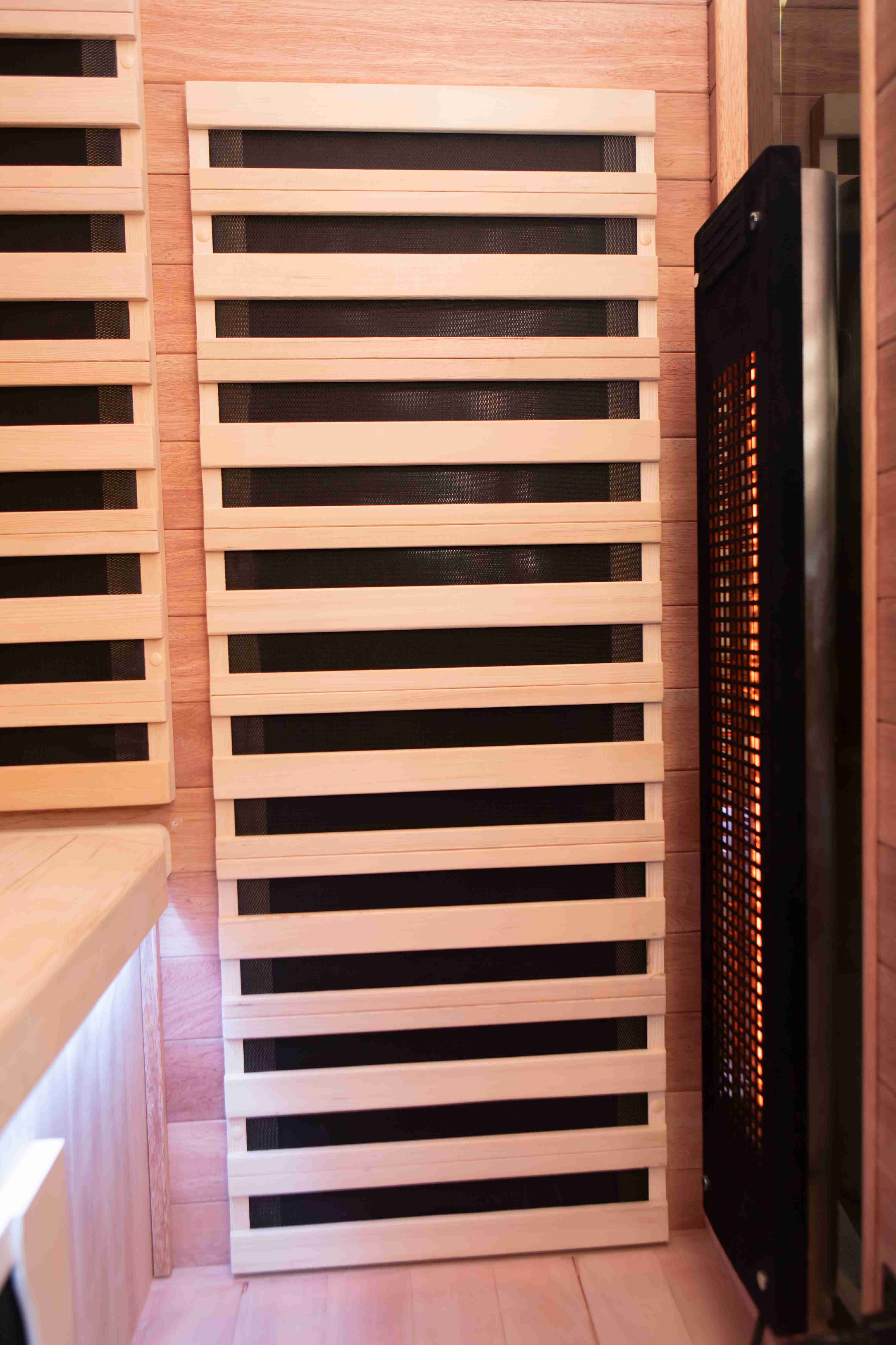 product black glass door full spectrum infrared sauna room 3 people with app smart controller childlock emergency assist button-8