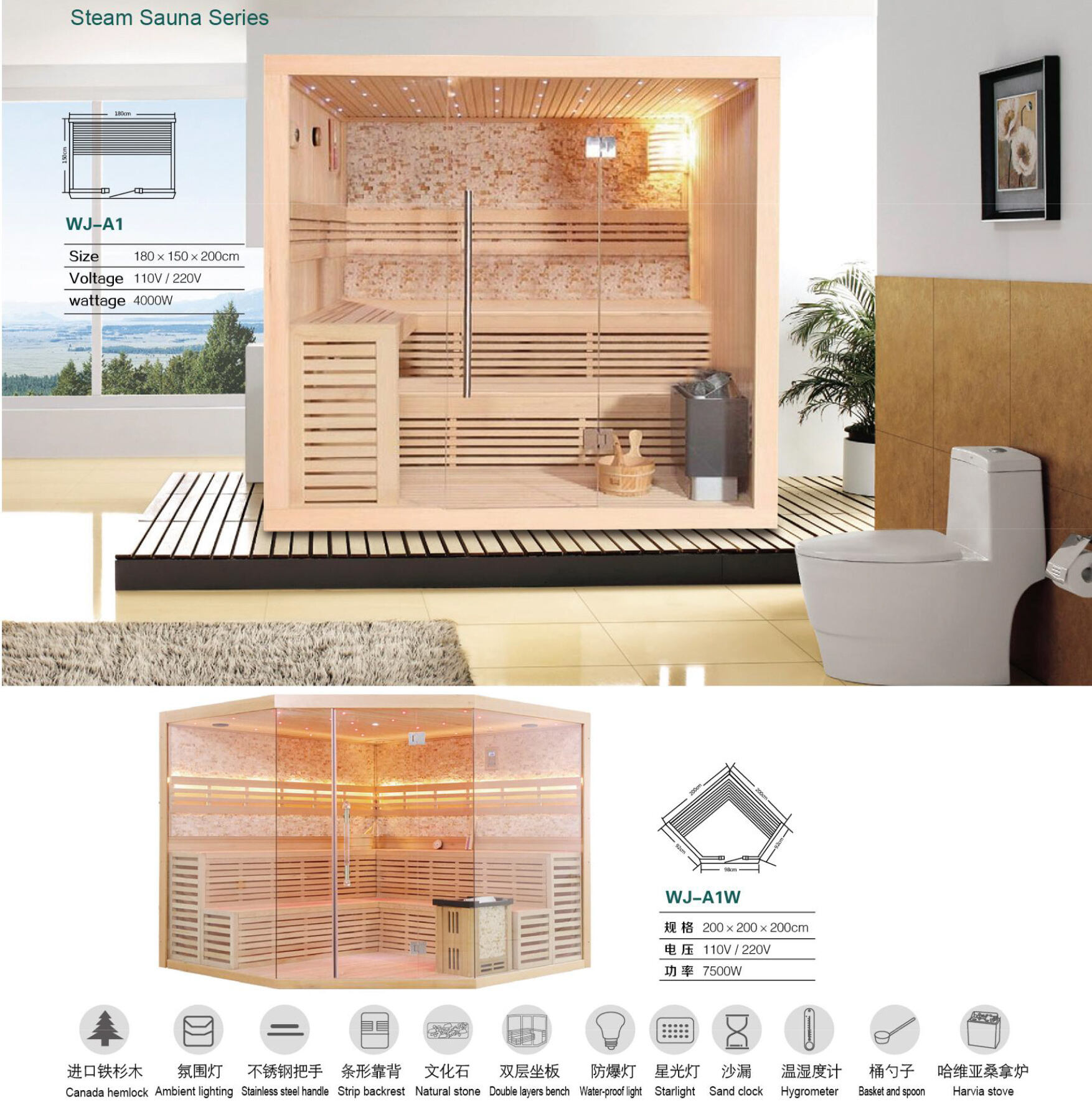 product solid wood 4 person dry steam sauna harvia stove dry sauna room indoor sauna room-1
