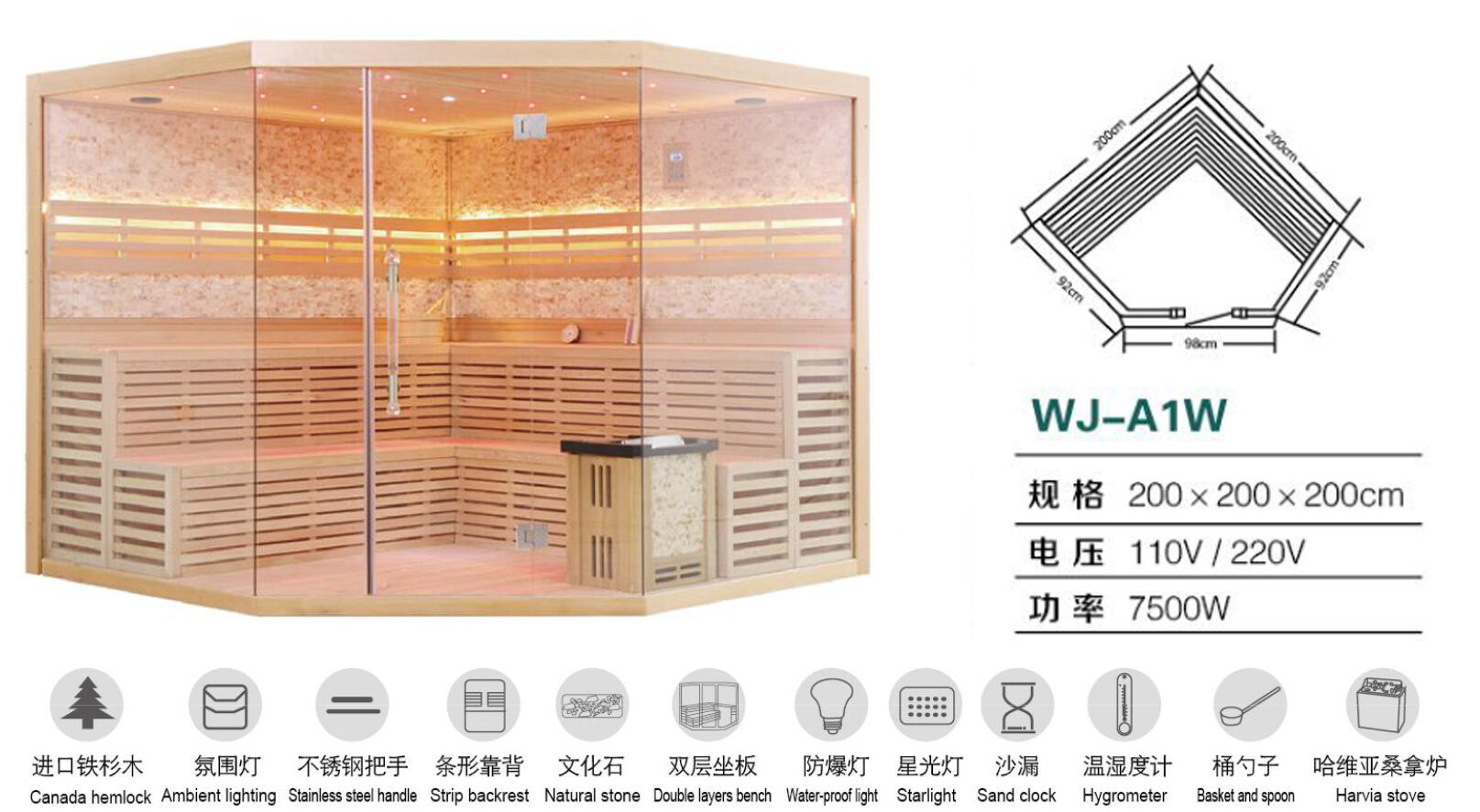 Indoor Sauna Room Dry Steam Wooden Sauna Room 5000W 7500W Sauna Stove factory