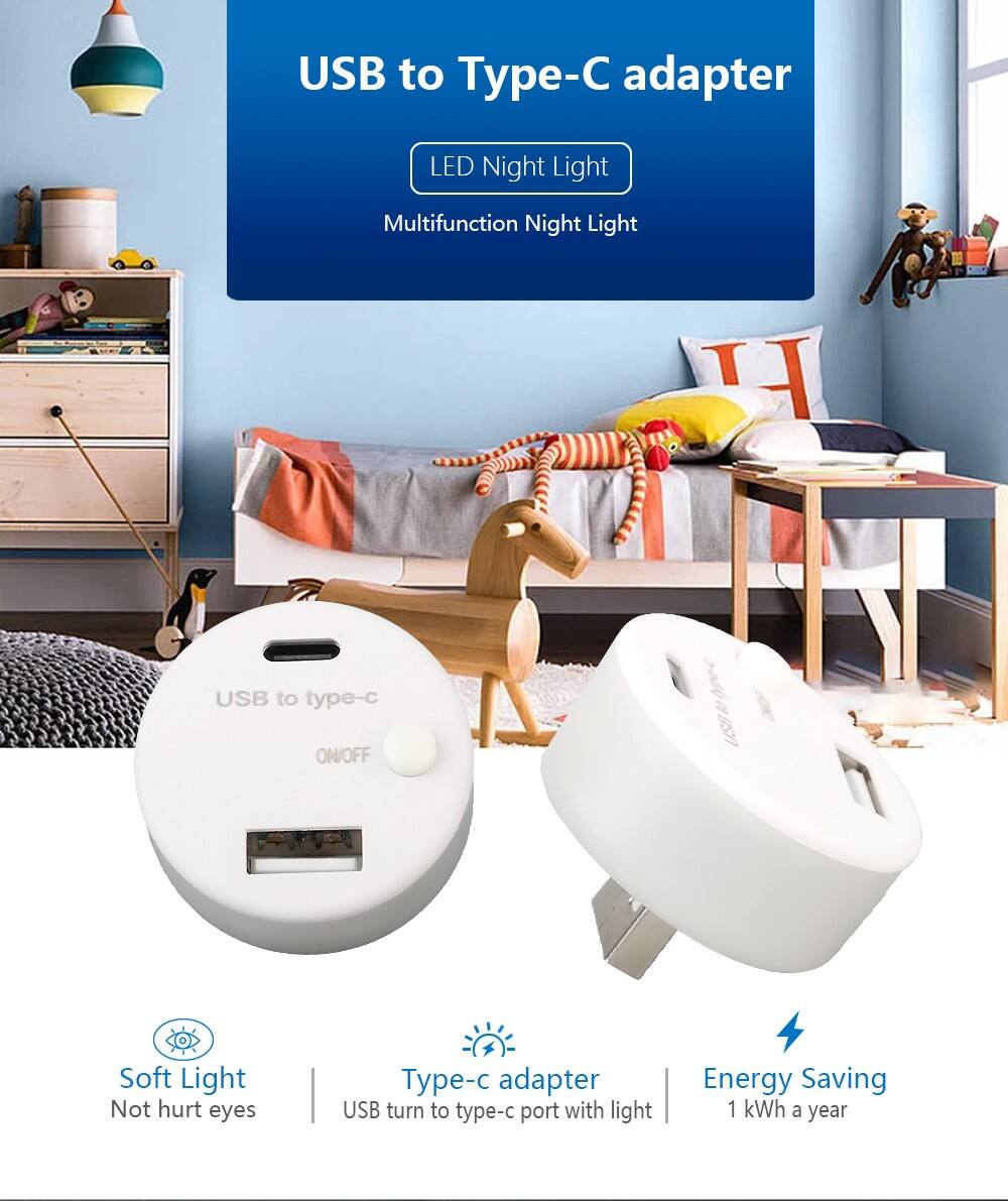 Convenient Charging USB Type-C Charger with Integrated Ambient Night Light details