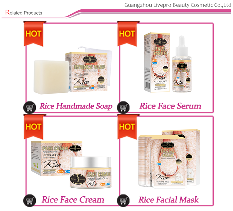 New Arrival Natural Whitening Rice Nourishing Soap Skin Care Serum Cream And Toner 5 Pieces Skincare Set details