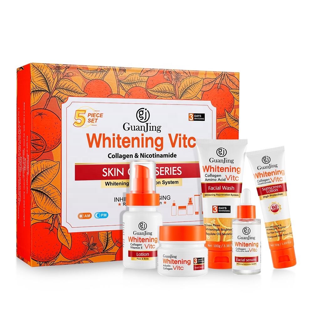 Guanjing orgánico 100% VC kit de cuidado de la piel blanqueador aclarador vitamina C cuidado de la piel facial 5 piezas puestas para el regalo