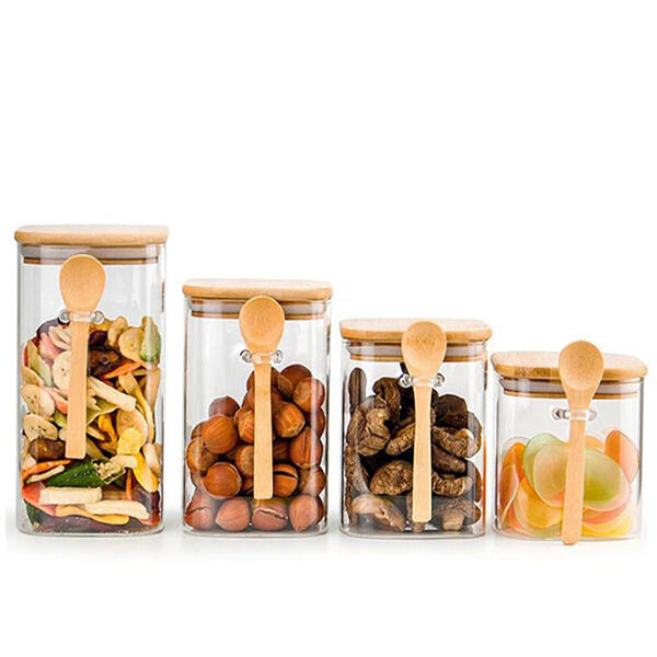 Glass Jar with Bamboo Lid and Spoon Set