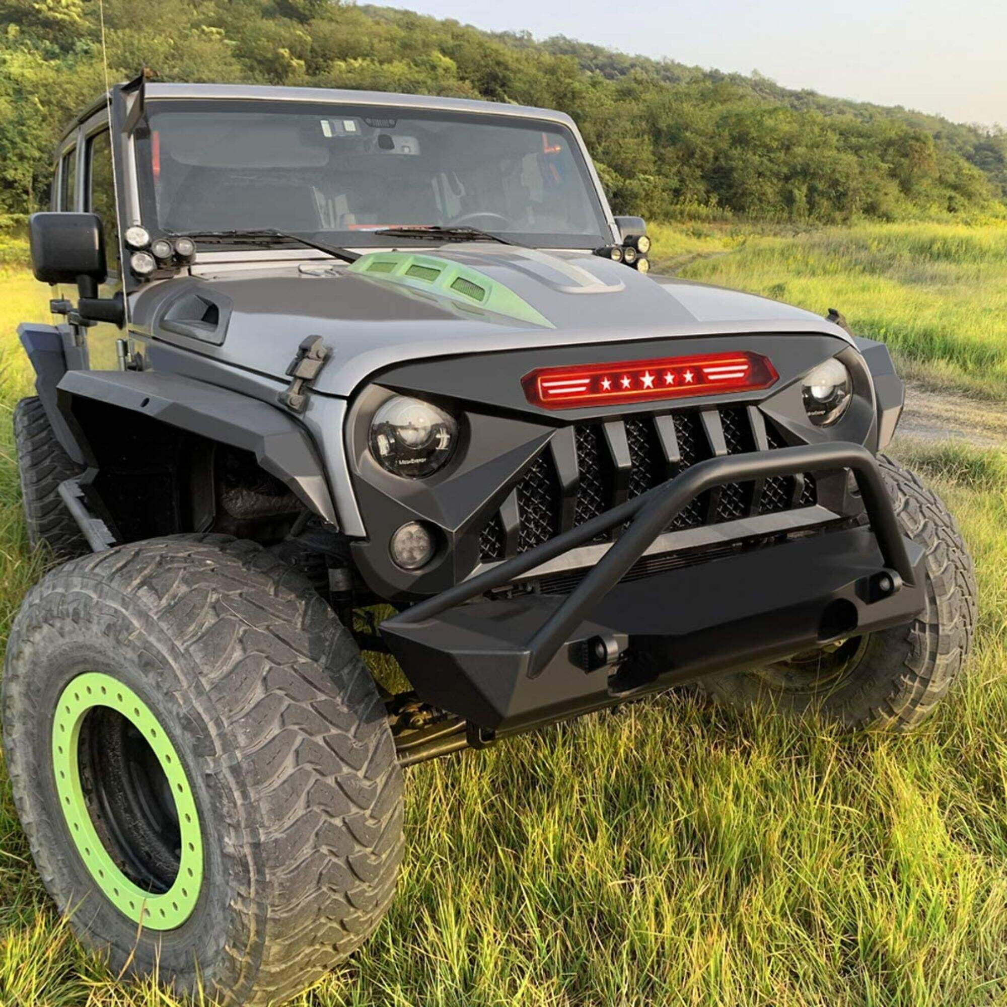 Spedking  grille with red star light for Jeep Wrangler JK 