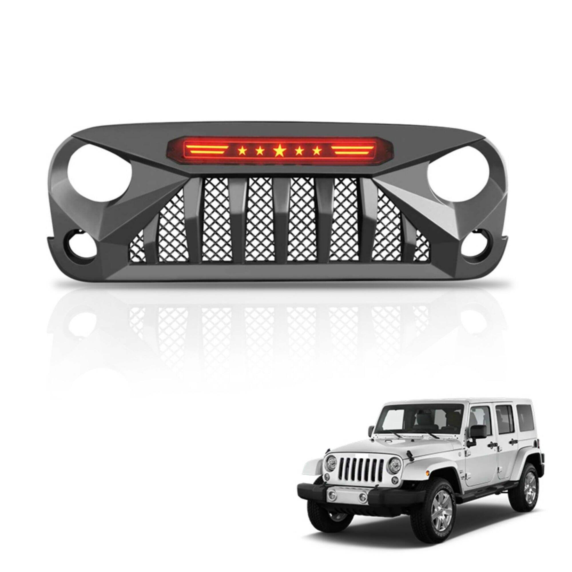 Spedking  grille with red star light for Jeep Wrangler JK 