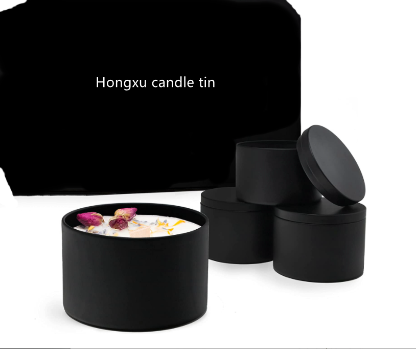 Custom empty luxury  4 oz 8 oz 10 oz seamless metal gold candles tin containers travel tin jars matte black candle tins can details