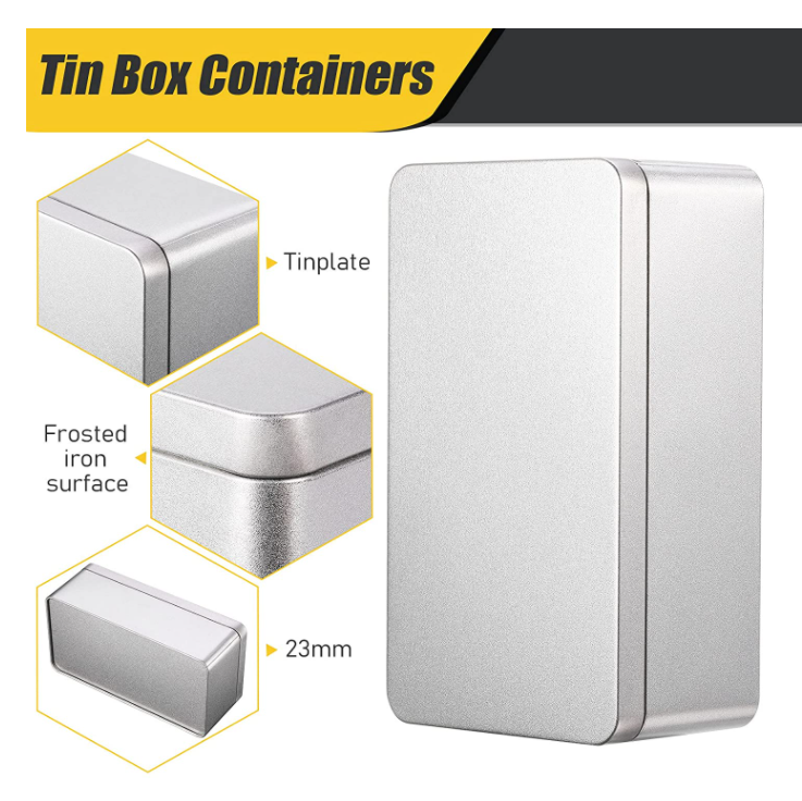 Wholesale silver jewelry tin empty food grade rectangular large thin metal hinged tin box plain small sliver hinges tin box details