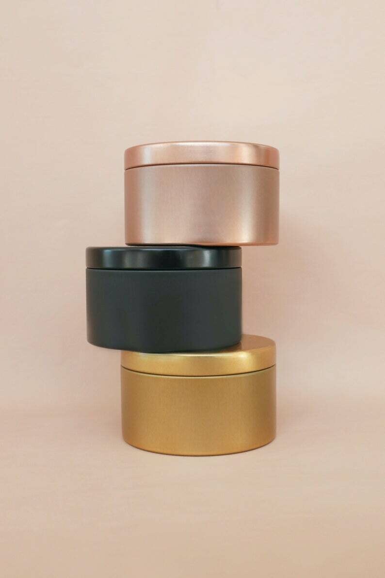 Custom empty luxury  4 oz 8 oz 10 oz seamless metal gold candles tin containers travel tin jars matte black candle tins can details