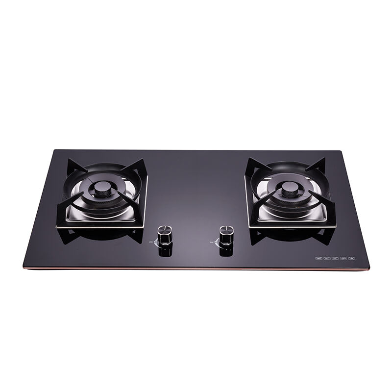 GTH-B-23211 | Black Tempered Glass 2 Burner Built-in Gas Cooktop