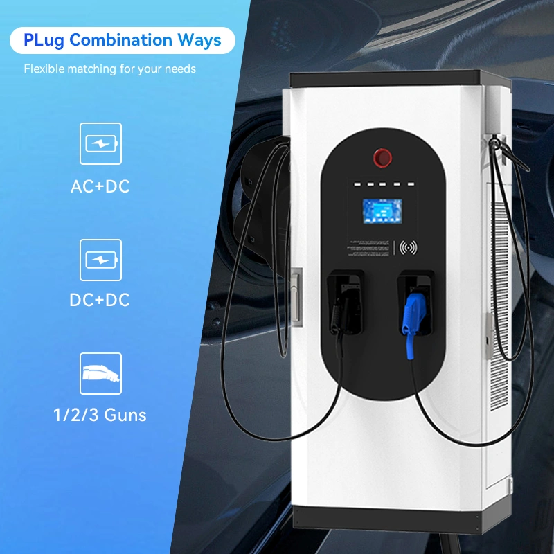 Fast charging station ccs2 ocpp 1.6 7in screen 2 guns 120kw dc ev charger with rfid scan code