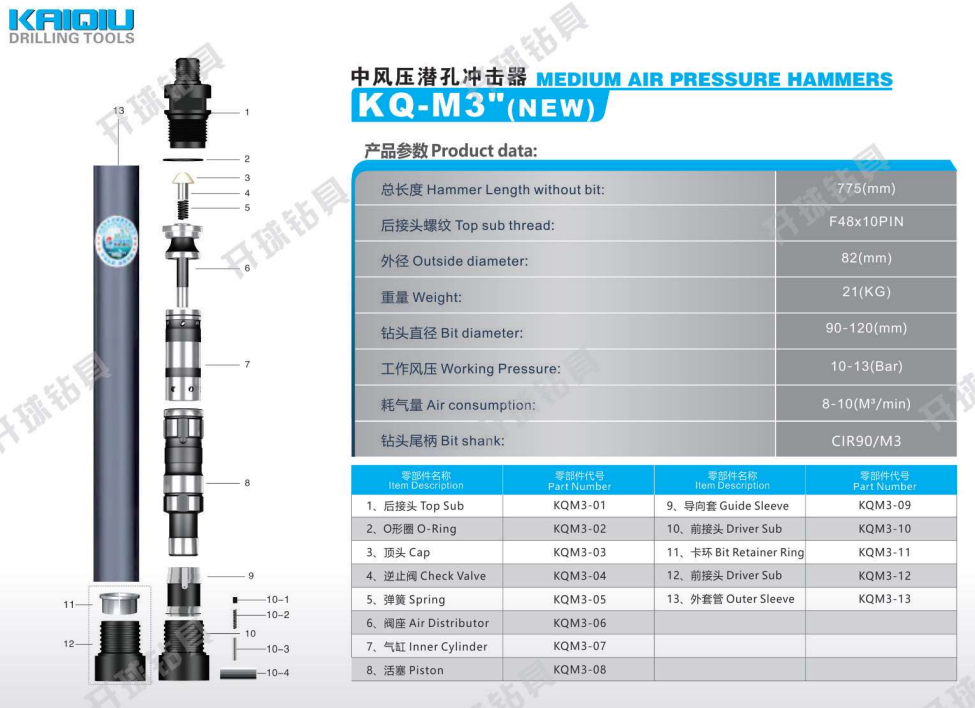 Factory Customized KQM3 Medium Air Pressure DTH hammer for Rock Drill supplier