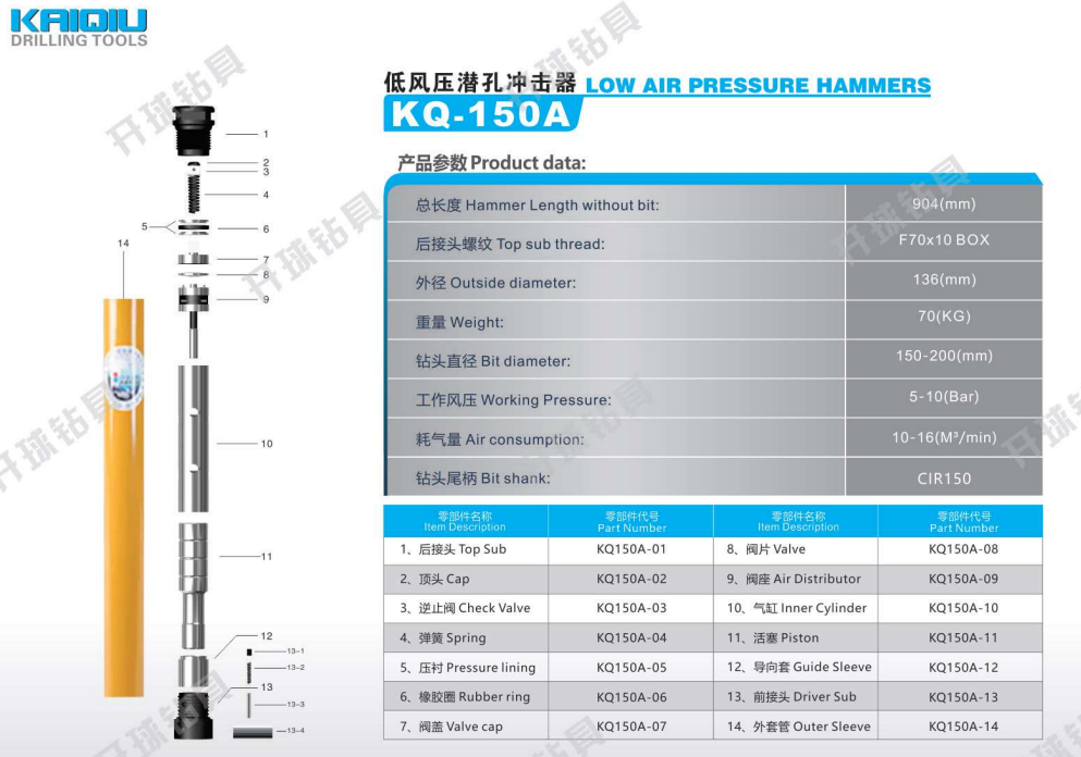 Factory High Quality KQ150A Low Air Pressure DTH hammer for Water Well Drilling manufacture