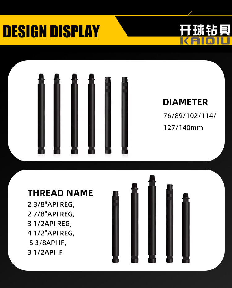 Boa calidade Api 2 3/8 76mm 89mm 114mm partes de maquinaria de minería de pozos de auga Dth detalles de varilla de tubo de perforación