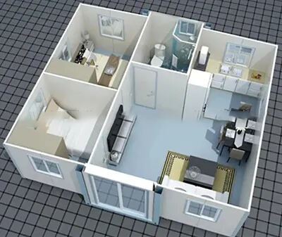 Prefab 20ft Expandable Container House With Two Rooms,One kitchen,One bathroom,customized available supplier