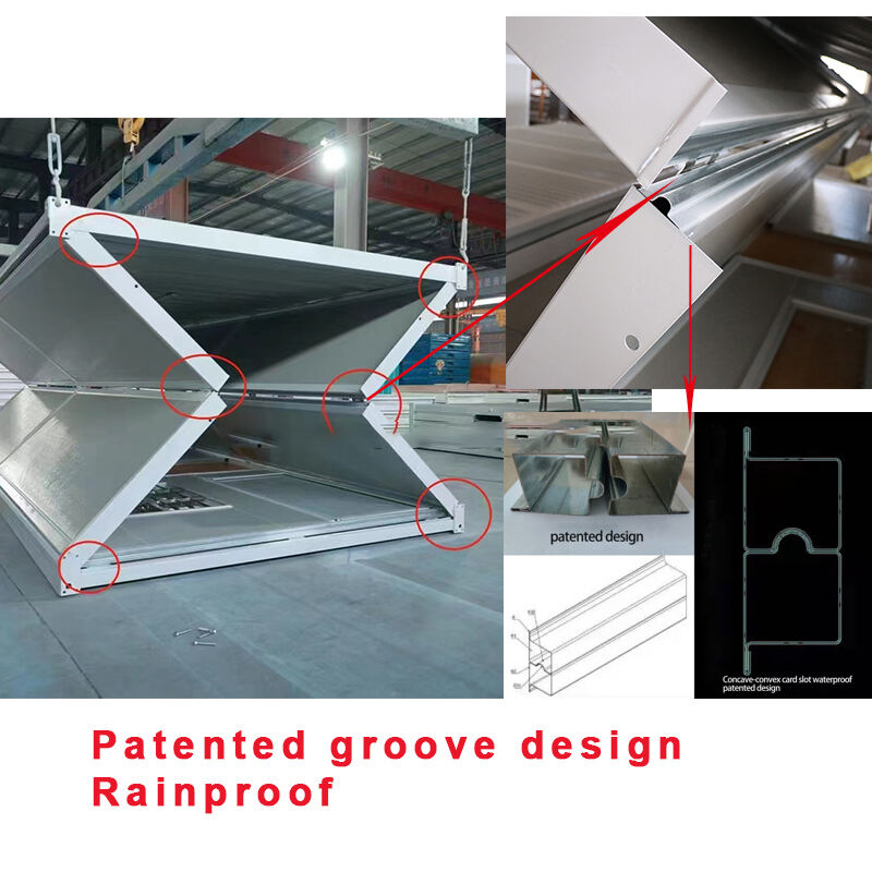 Prefab mobile house with triangular storage roof details