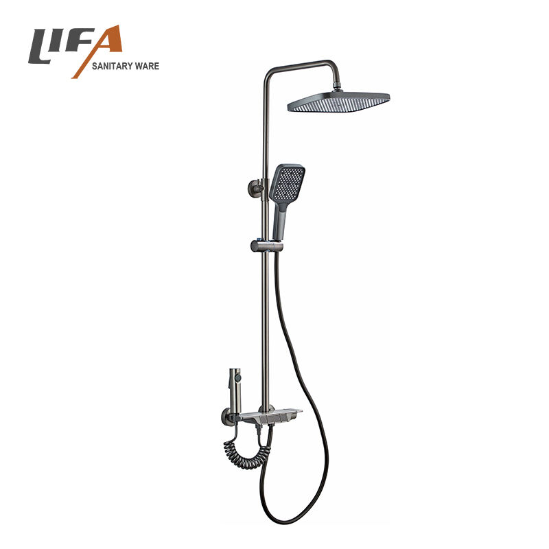 Hot Sell Gun Grey Piano Push Button Bathroom Shower Column Luxury Shower Rainfall Shower Sets CF-3064