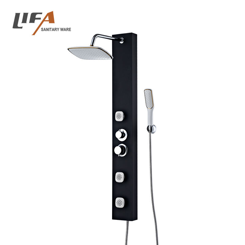 Panneau de douche de massage mural en PVC noir de bonne qualité pour salle de bain CF-7115