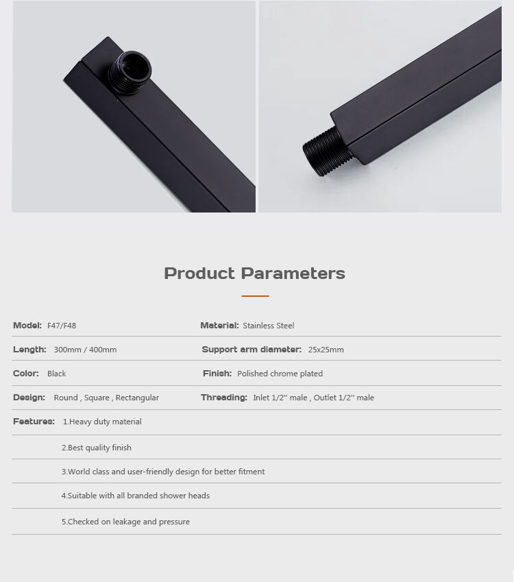 black color SS Wall mounted Shower head arm Stainless steel shower pipe for head shower F47/F48 factory