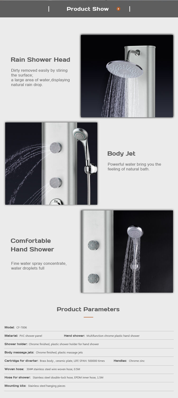 The New Listing Waterproof Modern Multi-Function Pvc Wall  Shower Panel With Jets CF-7006 manufacture